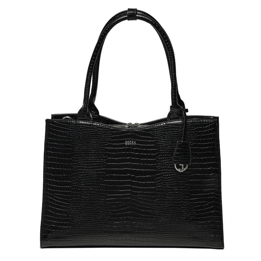 Mock-Croc Jet Black 15.6″ Womens Laptop Tote - Laptopbags.co.uk