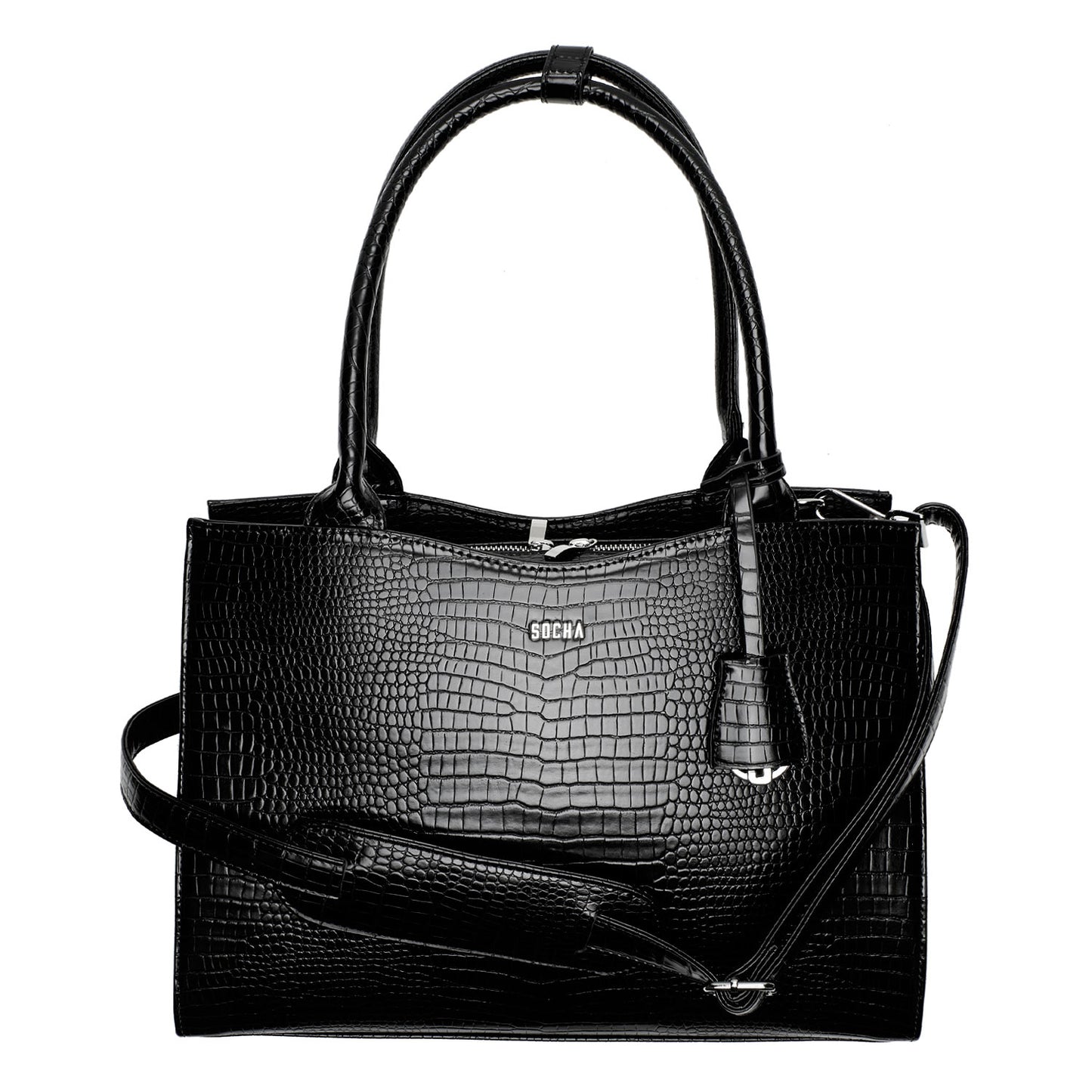 Mock-Croc Jet Black 15.6″ Womens Laptop Tote - Laptopbags.co.uk