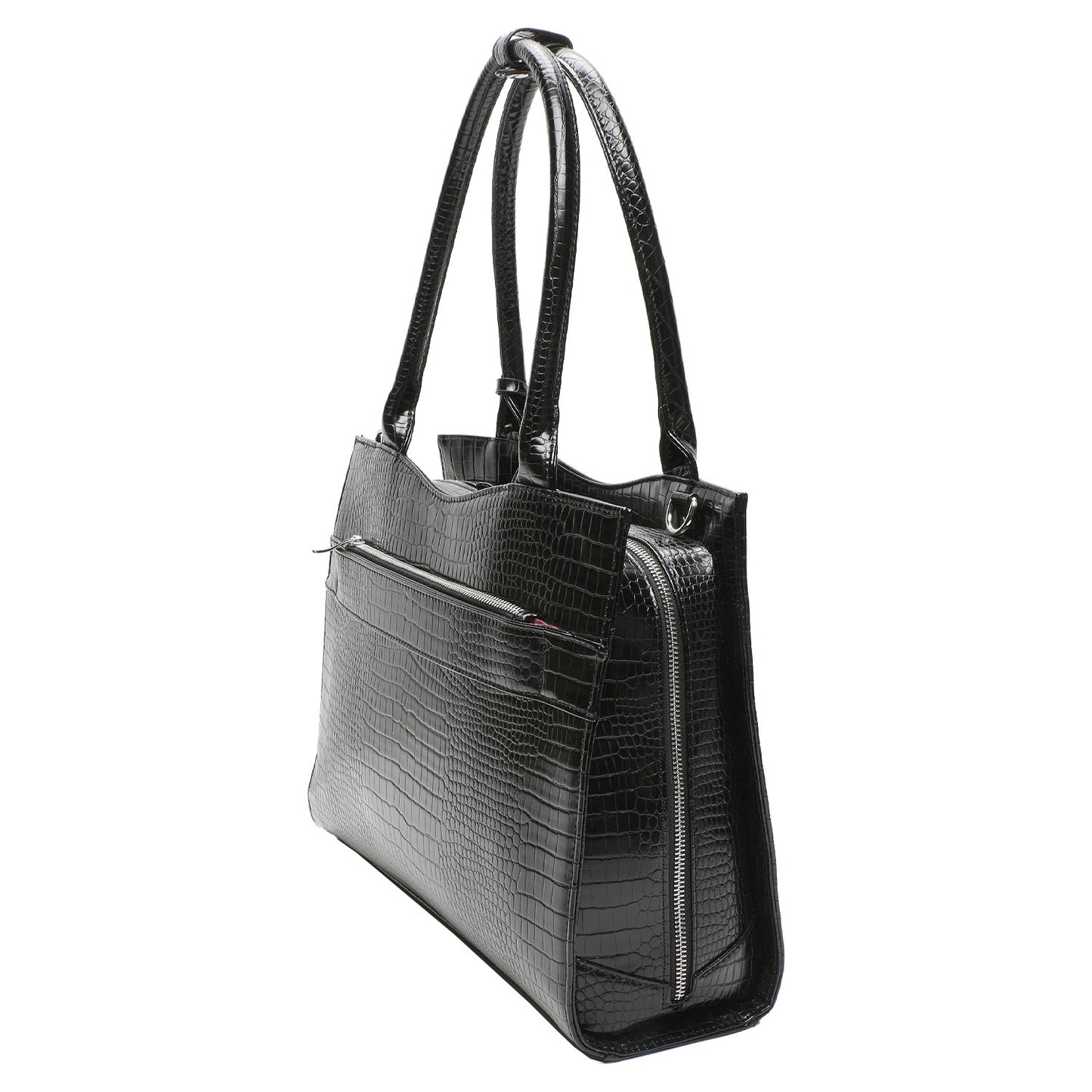 Mock-Croc Jet Black 15.6″ Womens Laptop Tote - Laptopbags.co.uk