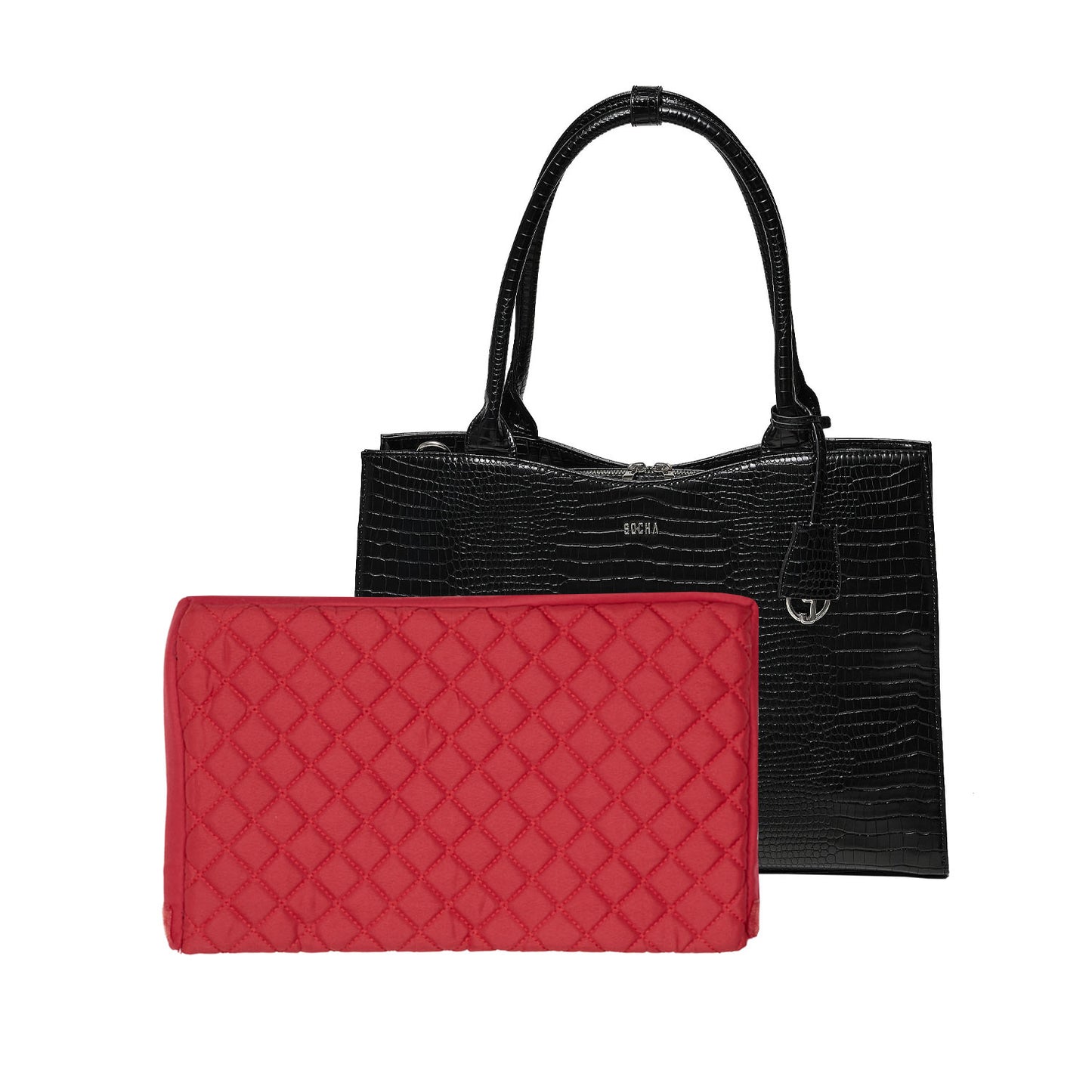 Mock-Croc Jet Black 15.6″ Womens Laptop Tote - Laptopbags.co.uk