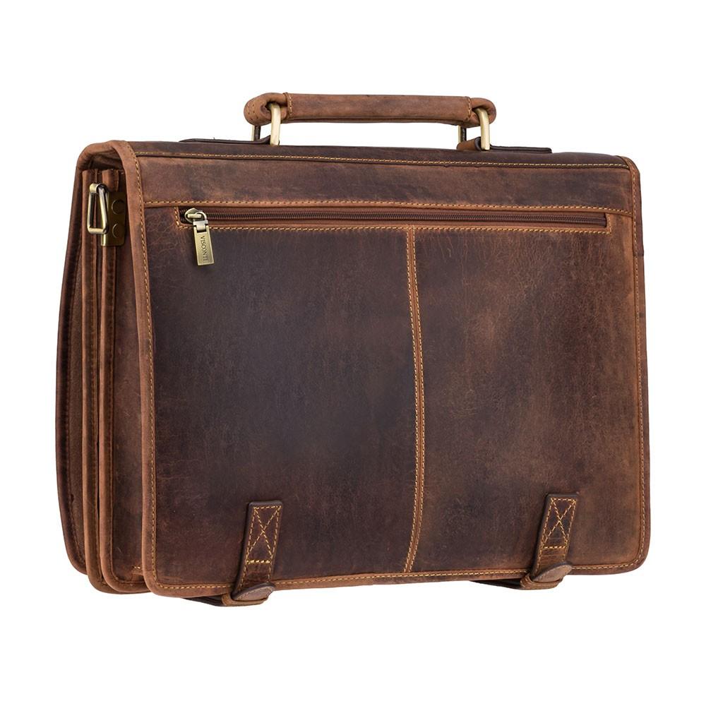 Hulk - Large Multi Compartment Mens Leather Laptop Briefcase - Oiled Tan Brown - Laptopbags.co.uk