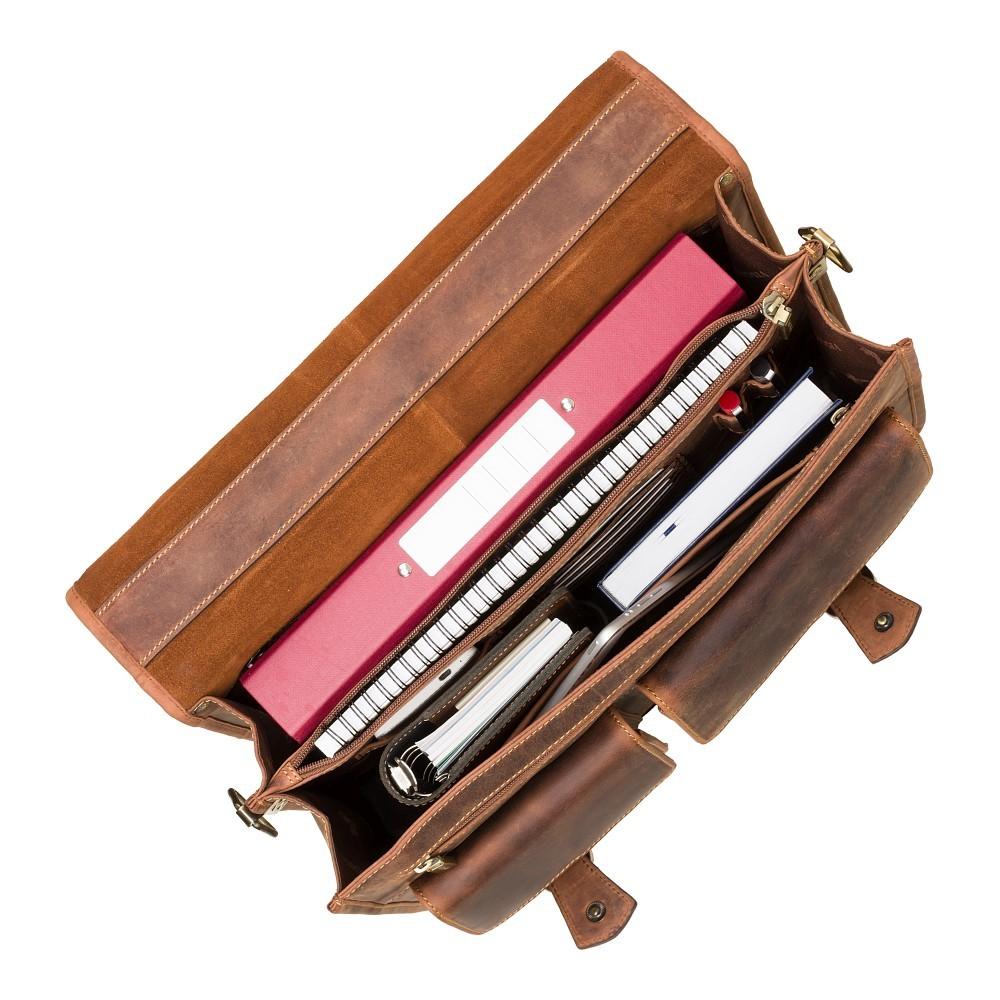 Hulk - Large Multi Compartment Mens Leather Laptop Briefcase - Oiled Tan Brown - Laptopbags.co.uk