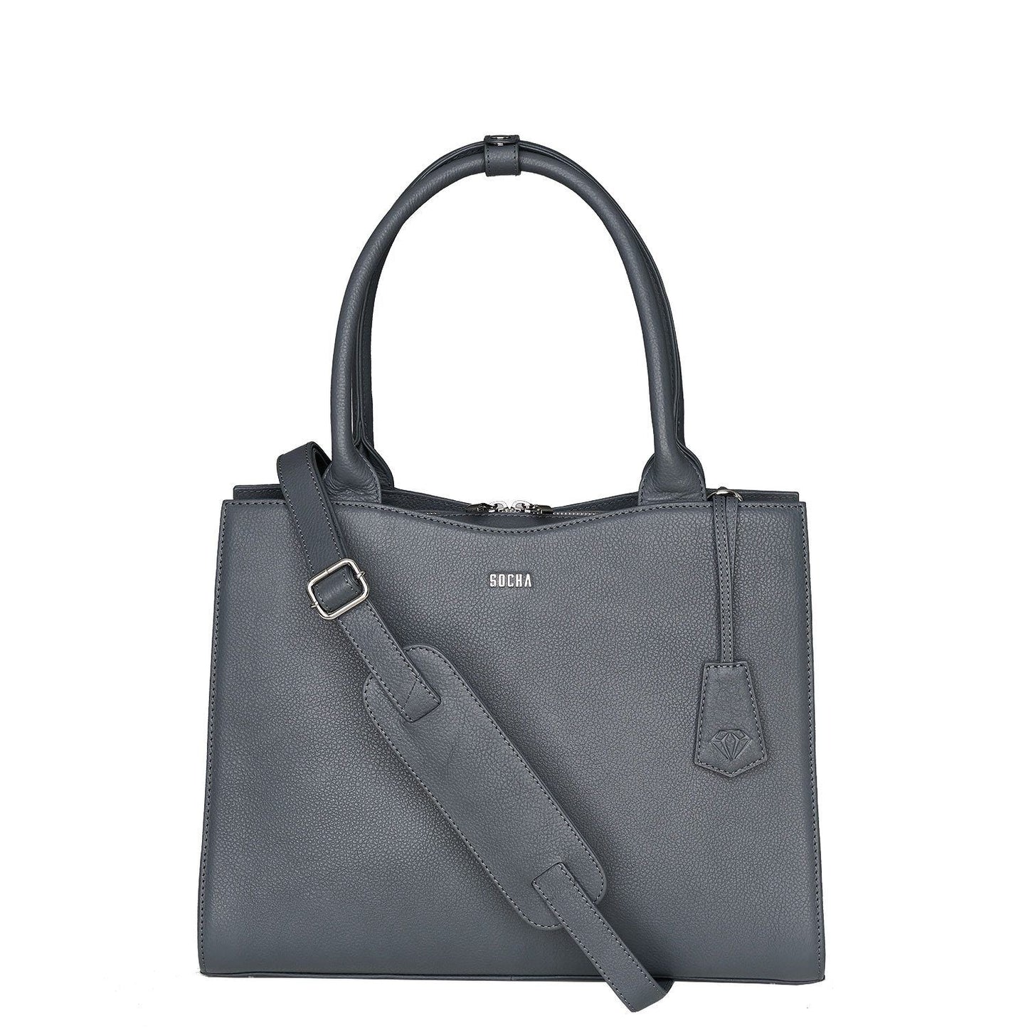 Diamond Edition Straight Line 14" Leather Laptop Tote - Grey - Laptopbags.co.uk
