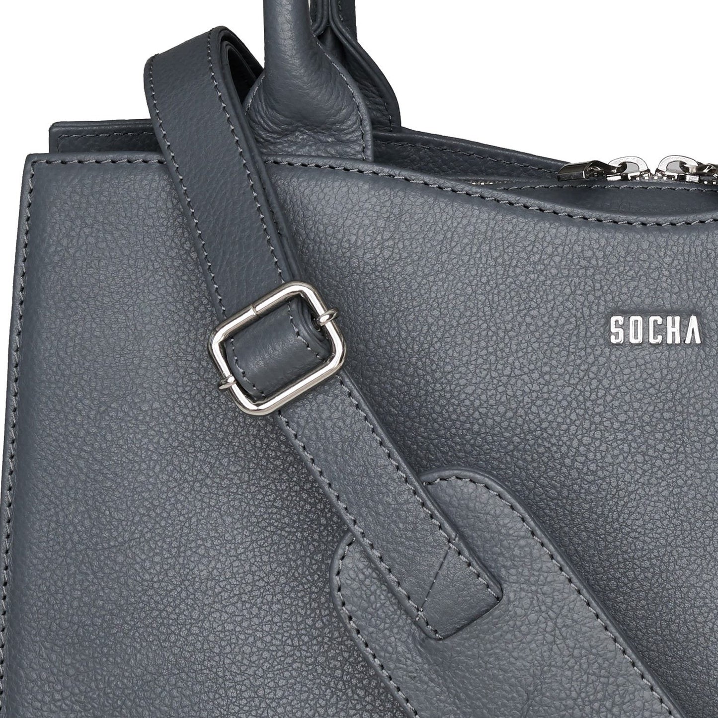 Diamond Edition Straight Line 14" Leather Laptop Tote - Grey - Laptopbags.co.uk