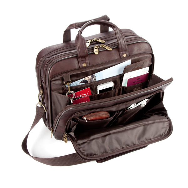 Colombian Leather 16" Twin Handle Laptop and Tablet Briefcase - Brown - Laptopbags.co.uk
