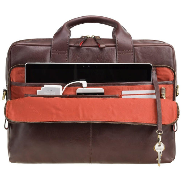 Hugo - 15" Leather Laptop Briefcase- Merlin Brown - Laptopbags.co.uk