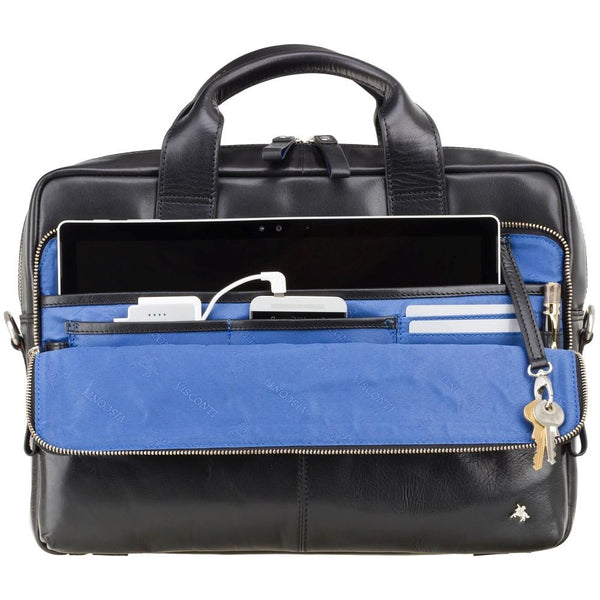 Hugo - 13" Leather Laptop Briefcase- Black - Laptopbags.co.uk