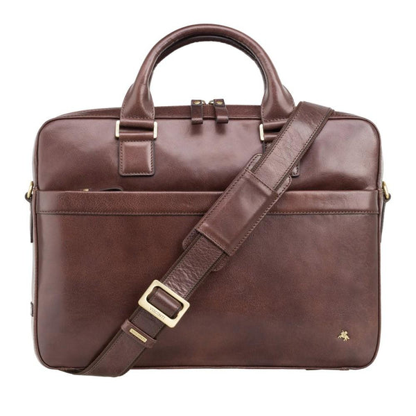 Victor 13" Leather Laptop Briefcase- Brown - Laptopbags.co.uk
