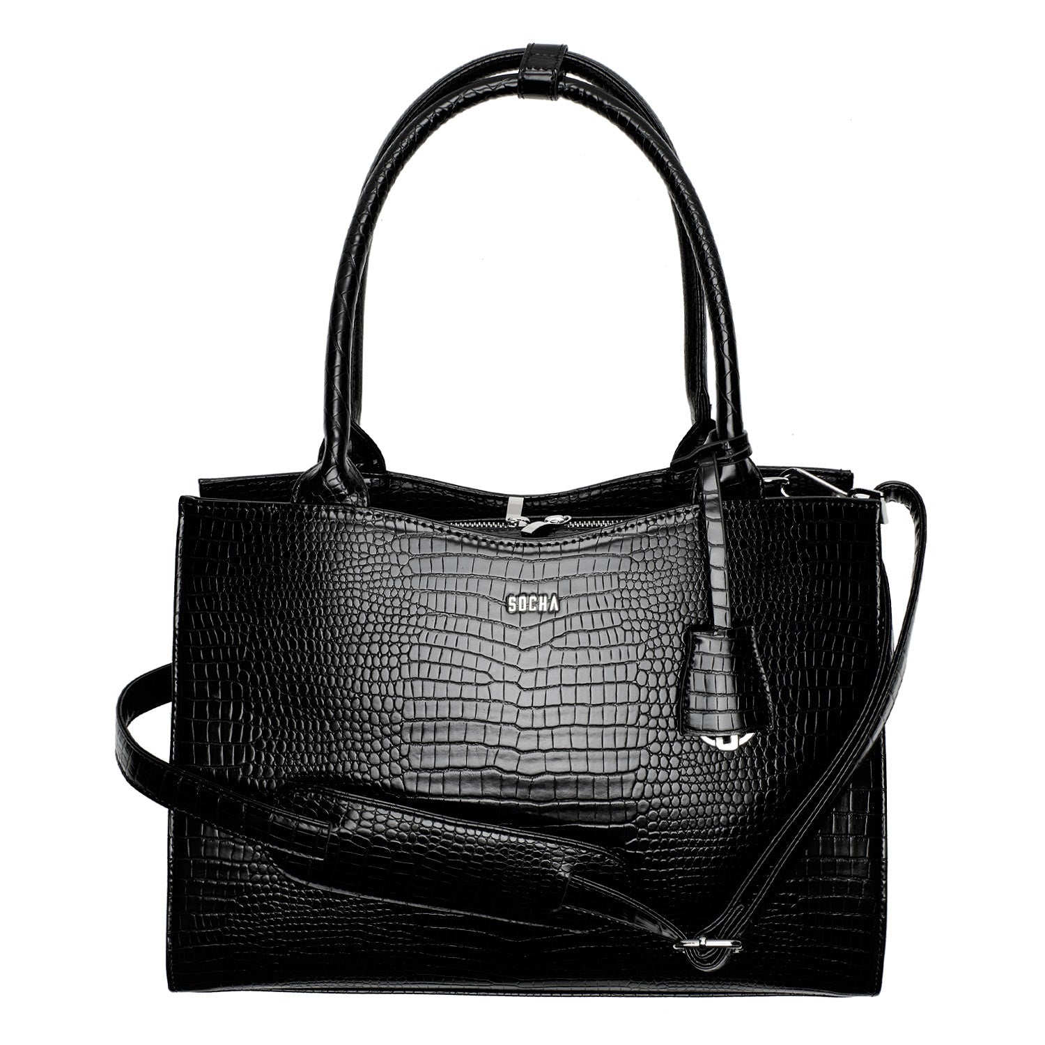 Mock-Croc Jet Black 15.6″ Womens Laptop Tote - Laptopbags.co.uk