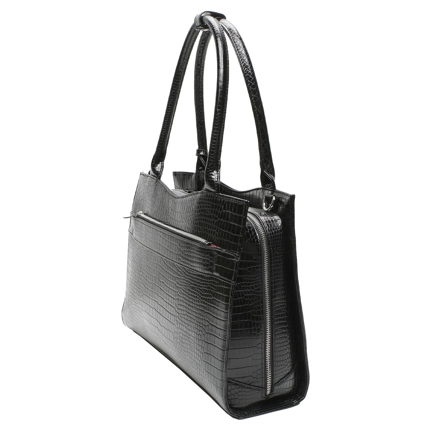Mock-Croc Jet Black 15.6″ Womens Laptop Tote - Laptopbags.co.uk