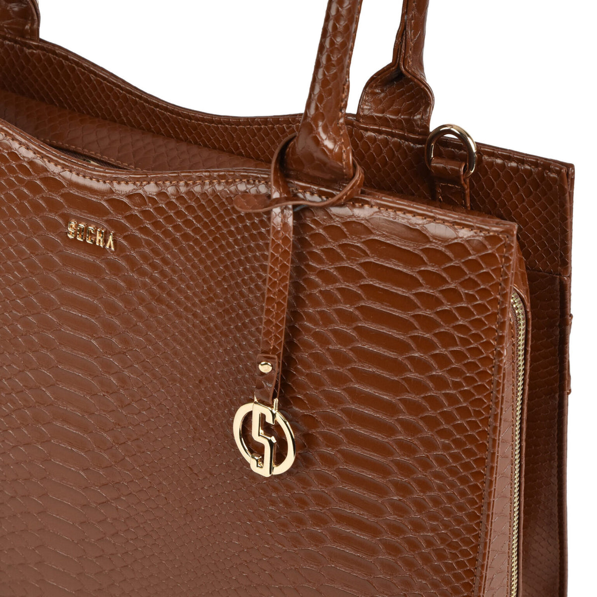 Mock Croc Tan Brown 15.6″ Slim Fit Ladies Laptop Tote Bag