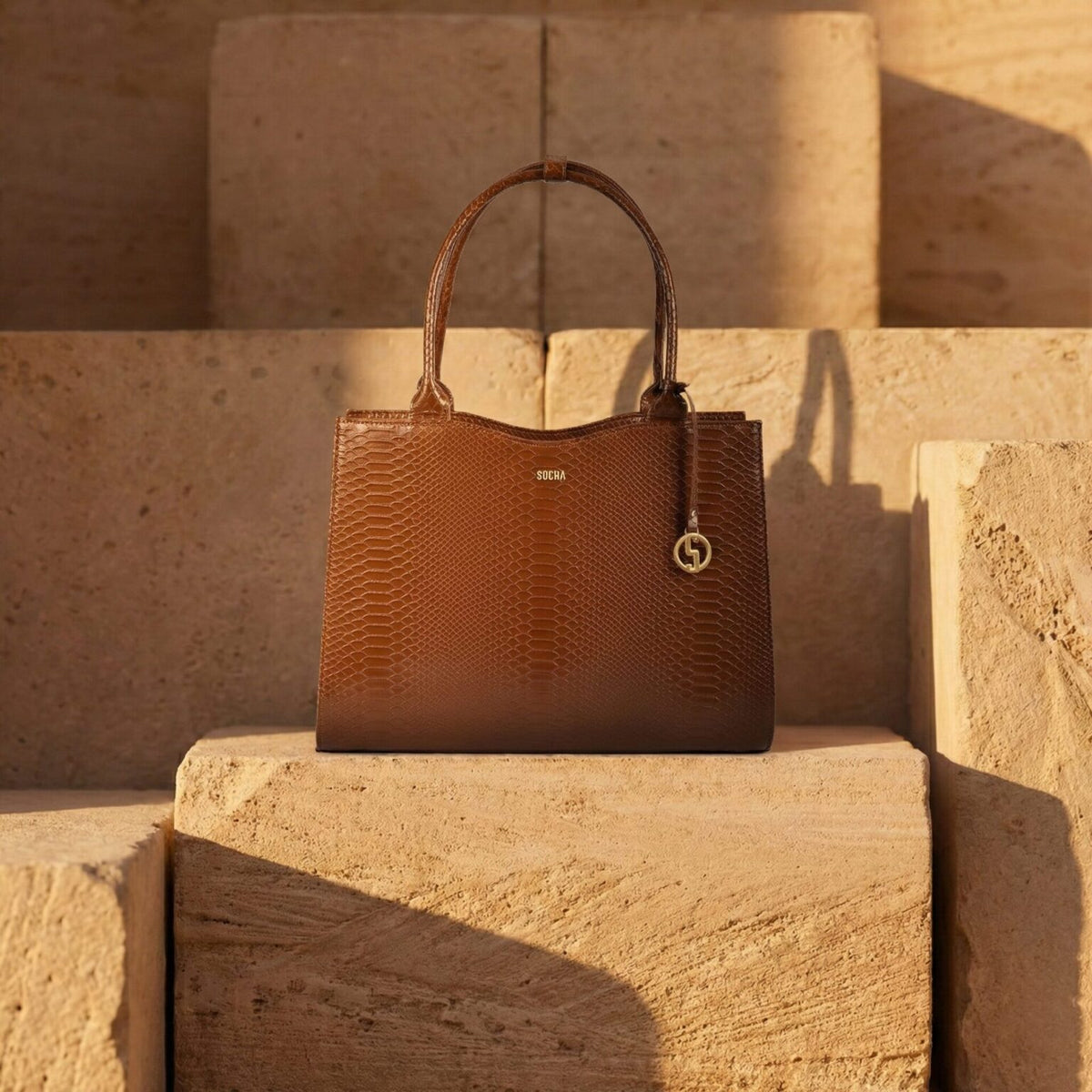 Mock Croc Tan Brown 15.6″ Slim Fit Ladies Laptop Tote Bag