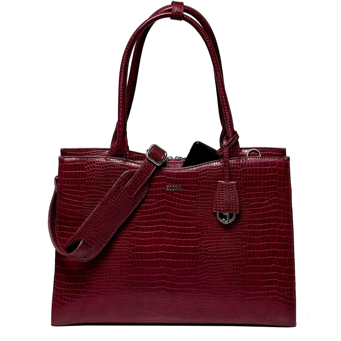 Mock Croc Burgundy 15.6″ Women's Laptop Tote - Laptopbags.co.uk