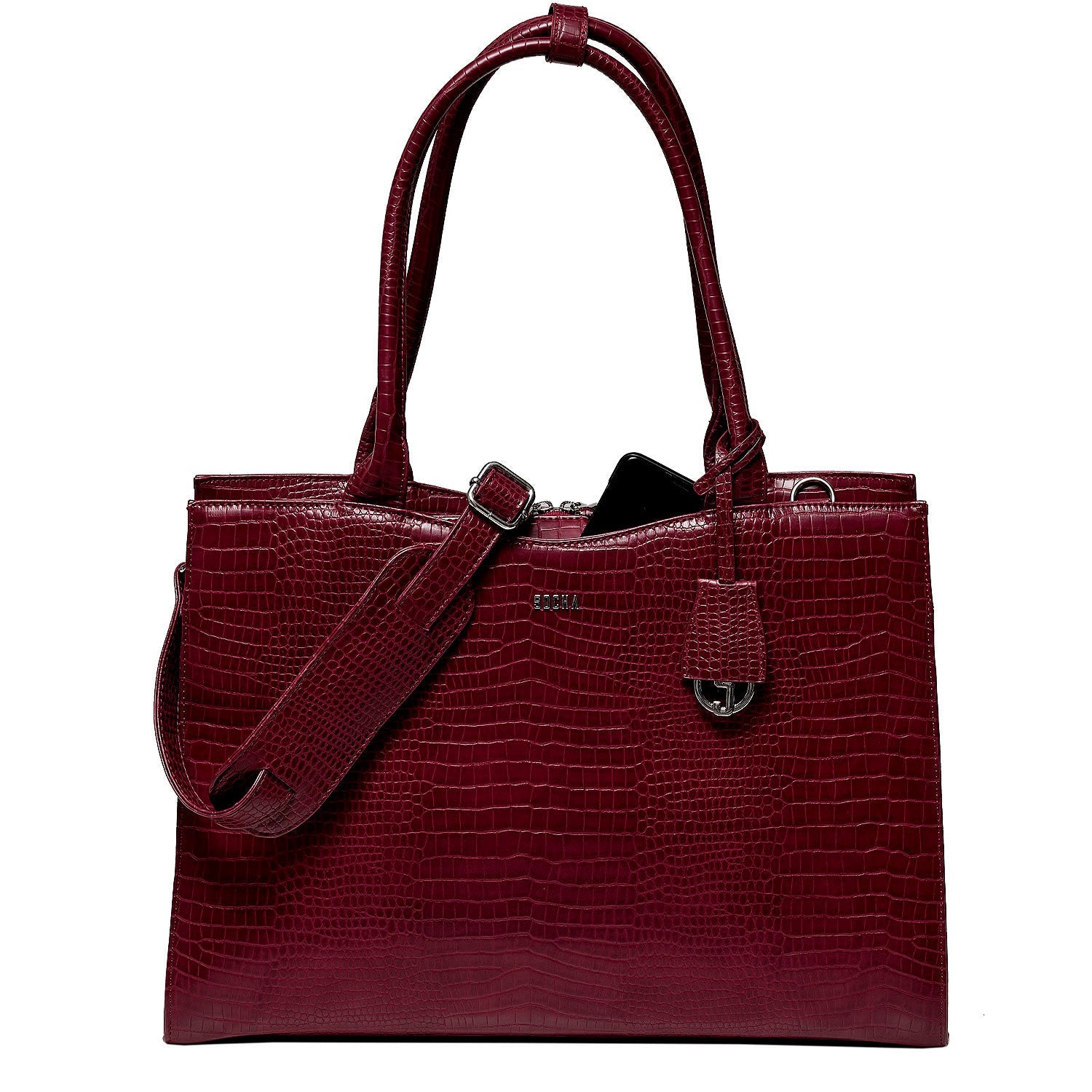 Mock Croc Burgundy 15.6″ Women's Laptop Tote - Laptopbags.co.uk