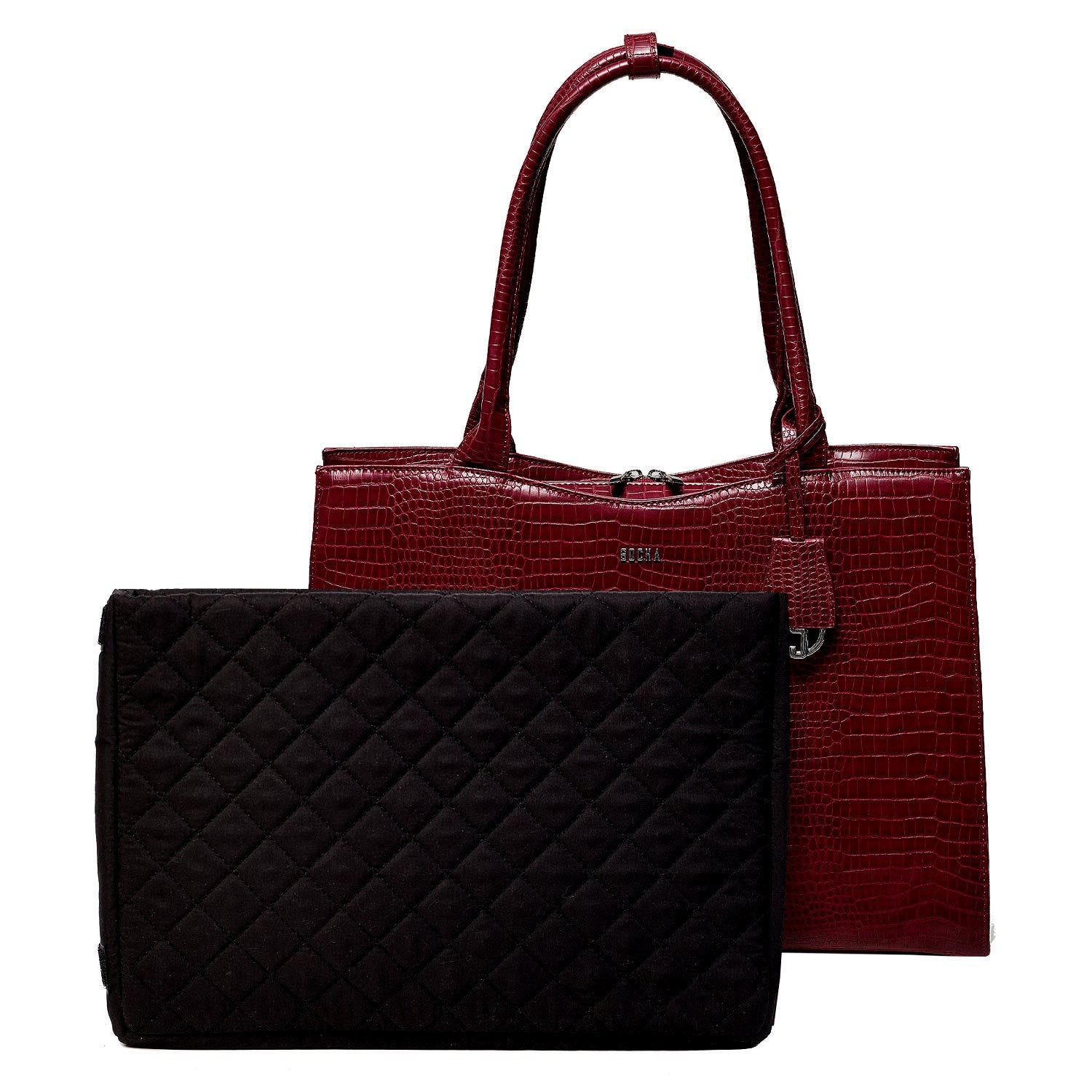 Mock Croc Burgundy 15.6″ Women's Laptop Tote - Laptopbags.co.uk