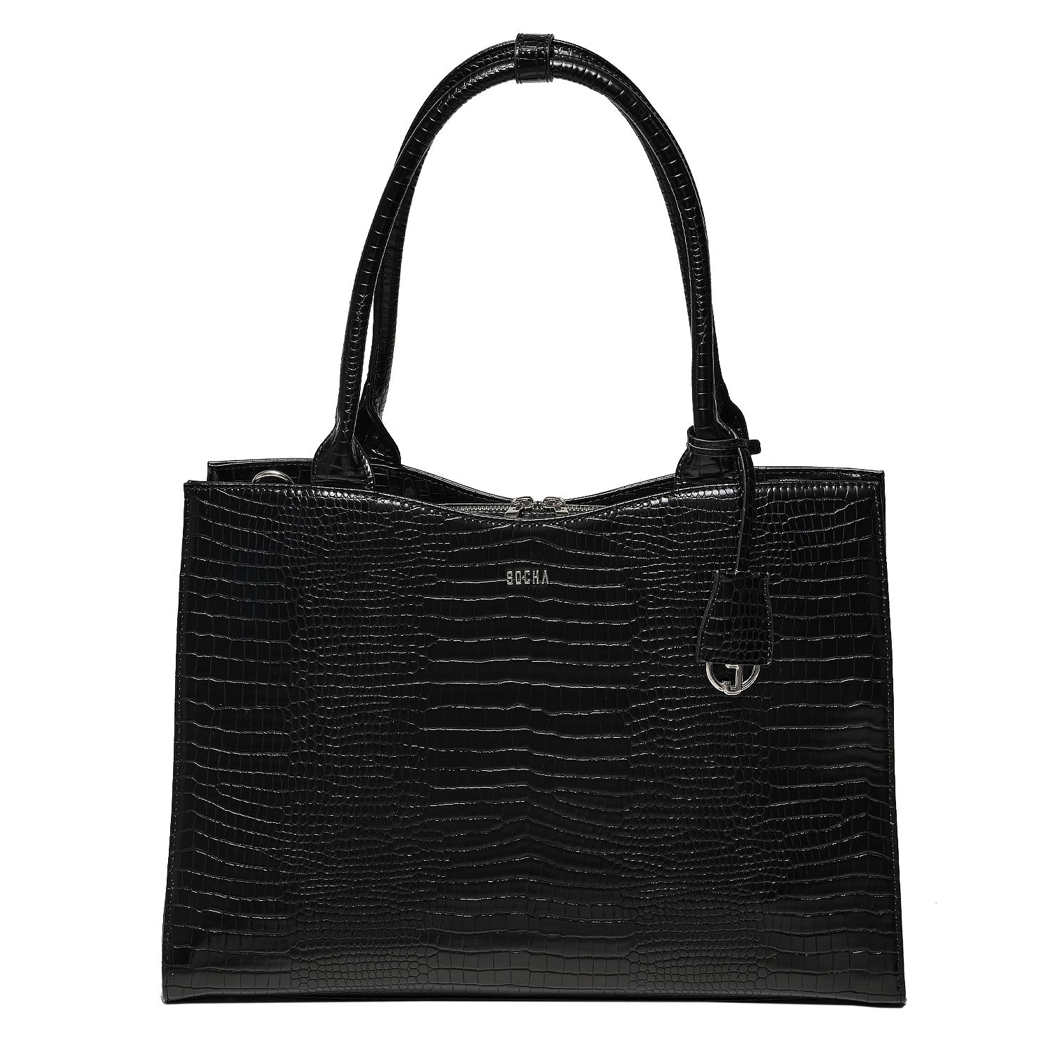 Mock-Croc Jet Black 15.6″ Womens Laptop Tote – Laptopbags.co.uk