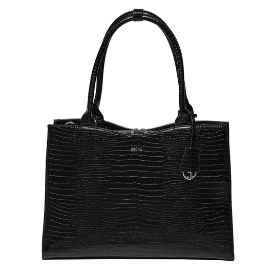 Mock - Croc Jet Black 15.6″ Womens Laptop Tote - Laptopbags.co.uk