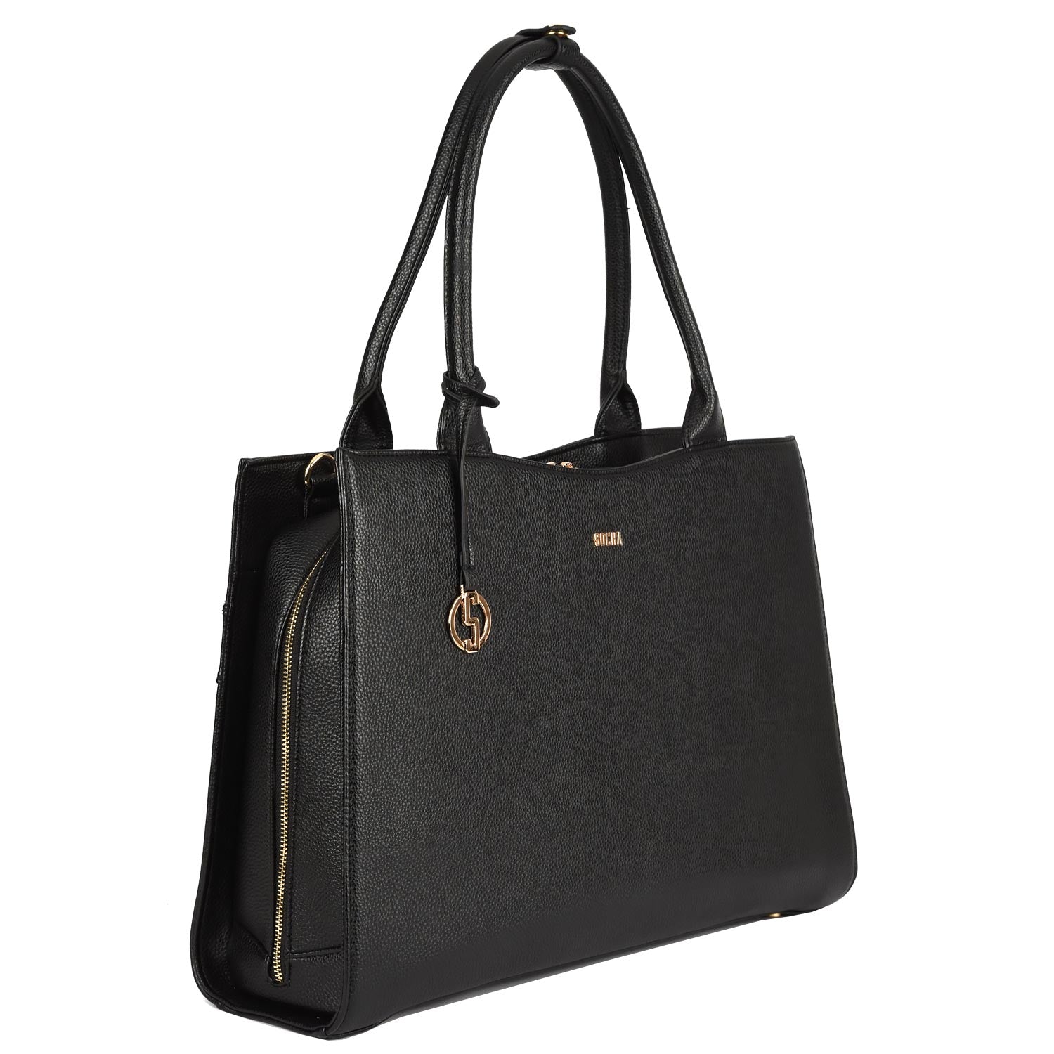 Straight Line black - 14" - 15.6"womens laptop Tote - Gold fittings - Laptopbags.co.uk