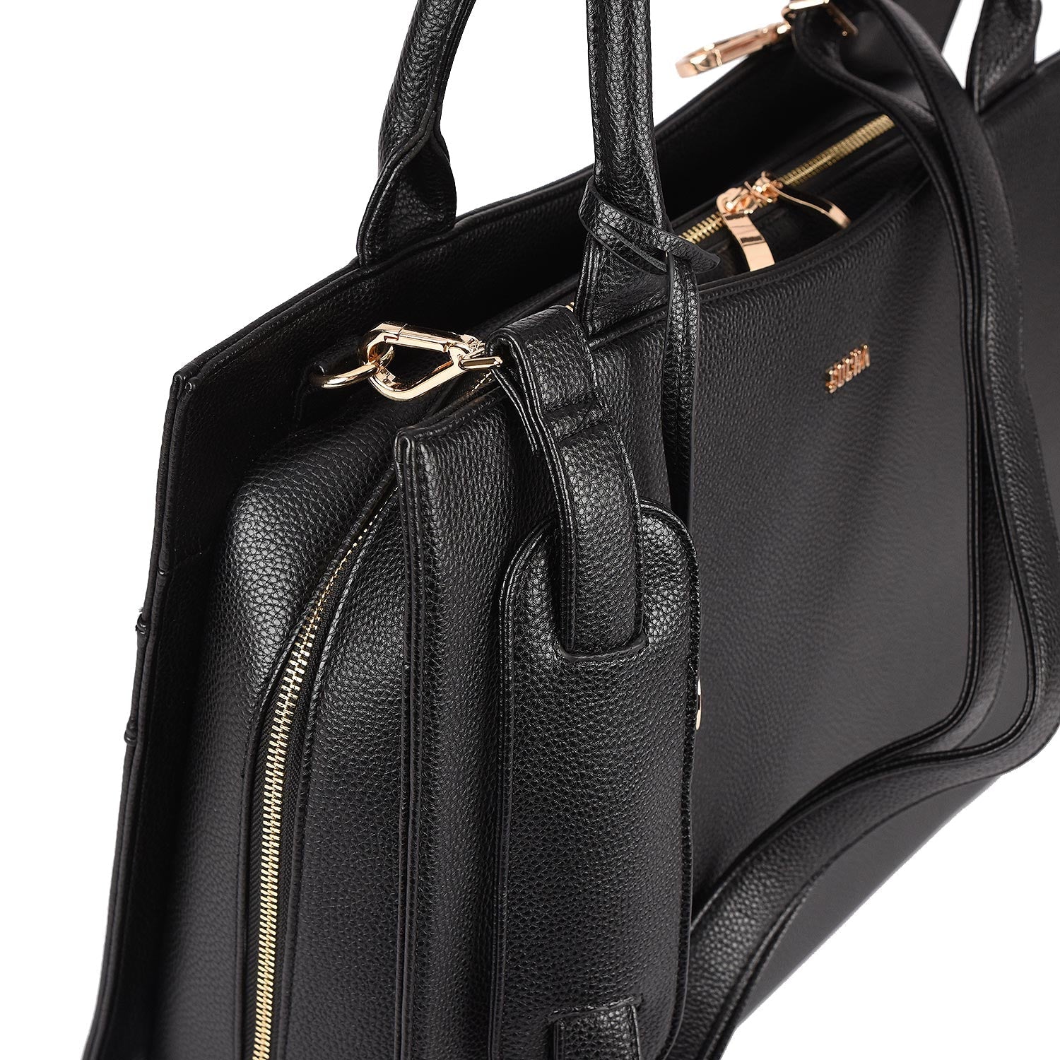 Straight Line black - 14" - 15.6"womens laptop Tote - Gold fittings - Laptopbags.co.uk