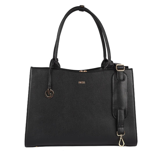 Straight Line black - 14" - 15.6"womens laptop Tote - Gold fittings - Laptopbags.co.uk