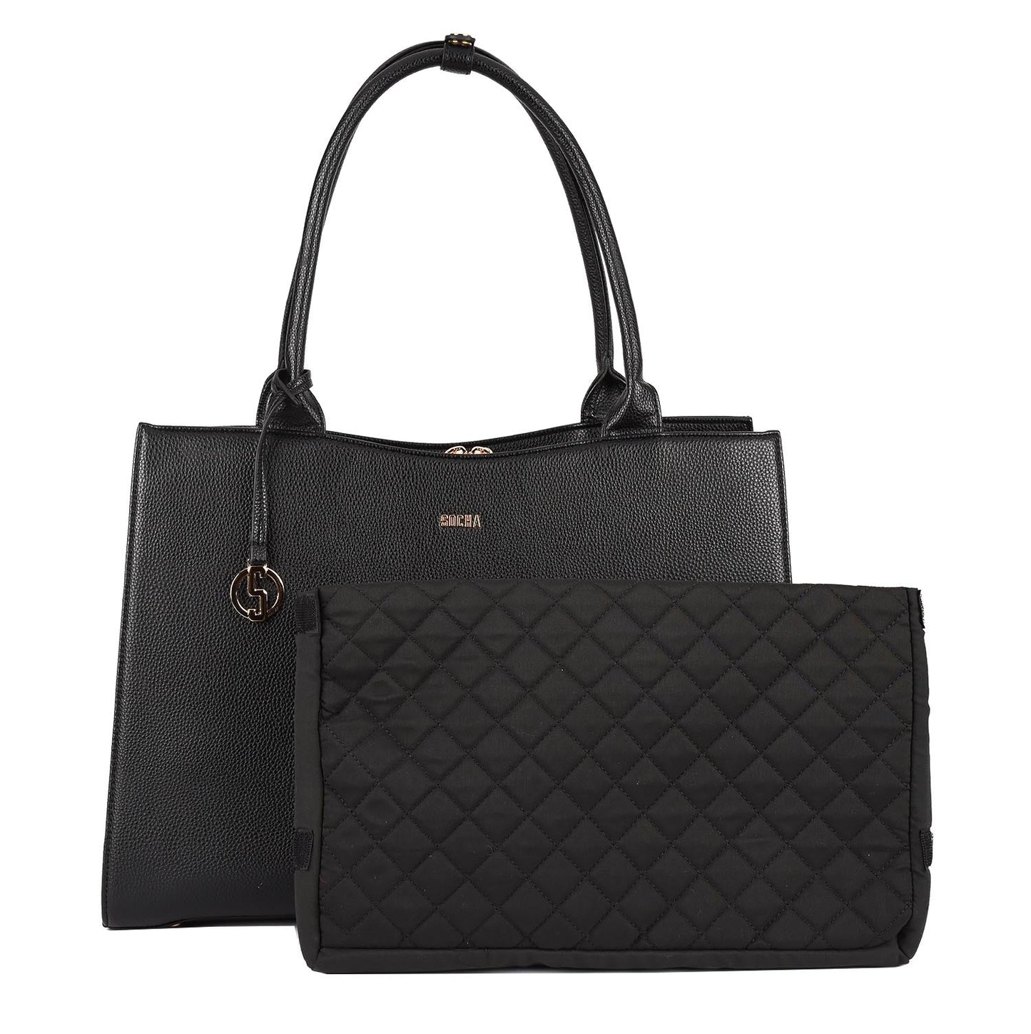 Straight Line black - 14" - 15.6"womens laptop Tote - Gold fittings - Laptopbags.co.uk