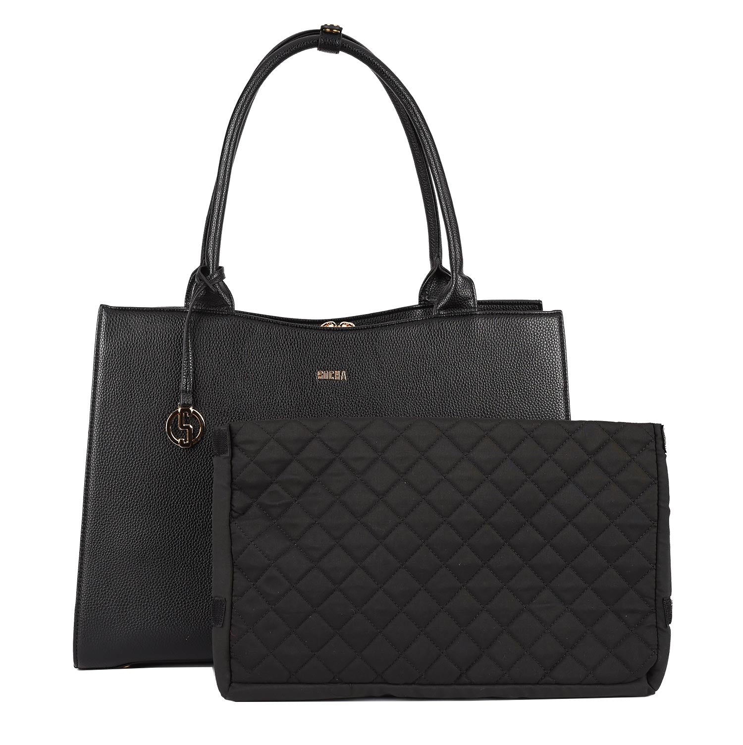 Straight Line black - 14" - 15.6"womens laptop Tote - Gold fittings - Laptopbags.co.uk