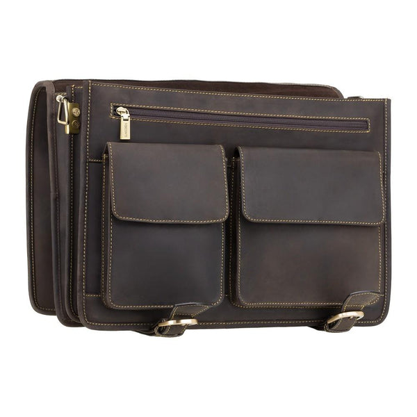 Hulk - Large Multi Compartment Mens Leather Laptop Briefcase - Oiled Brown - Laptopbags.co.uk