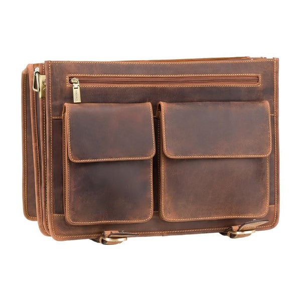 Hulk - Large Multi Compartment Mens Leather Laptop Briefcase - Oiled Tan Brown - Laptopbags.co.uk