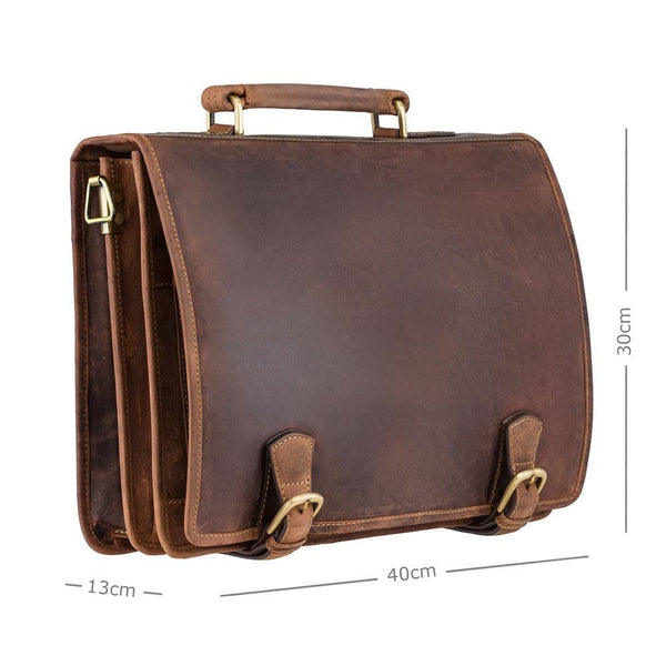 Hulk - Large Multi Compartment Mens Leather Laptop Briefcase - Oiled Tan Brown - Laptopbags.co.uk