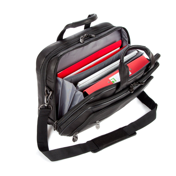 Colombian Leather 16" Twin Handle Laptop and Tablet Briefcase - Black - Laptopbags.co.uk