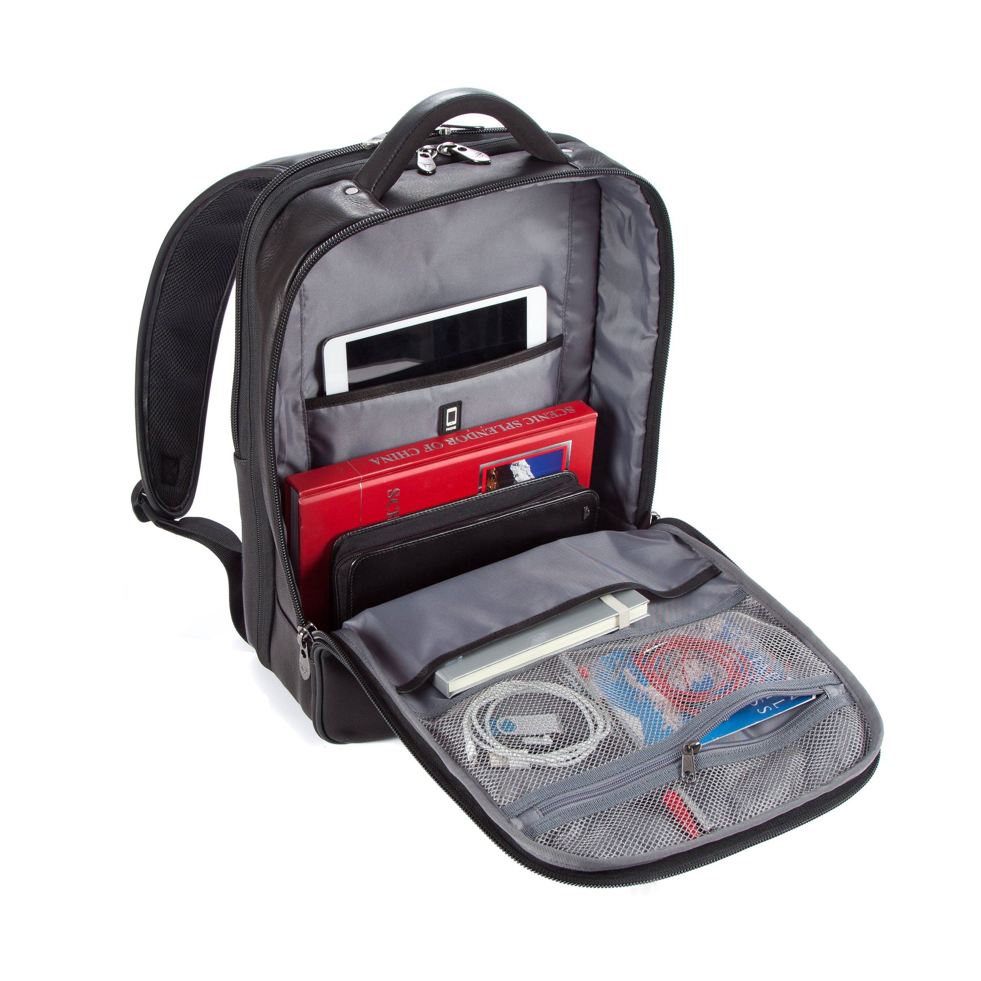 Colombian Leather 16" Laptop -12" Tablet Backpack - Black - Laptopbags.co.uk