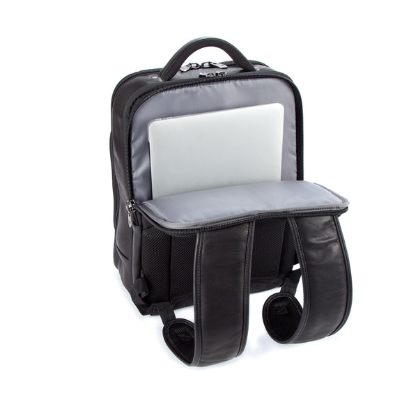 Colombian Leather 16" Laptop -12" Tablet Backpack - Black - Laptopbags.co.uk