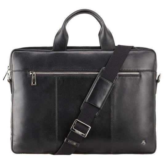 Charles 13" Leather Laptop Briefcase - Black - Laptopbags.co.uk