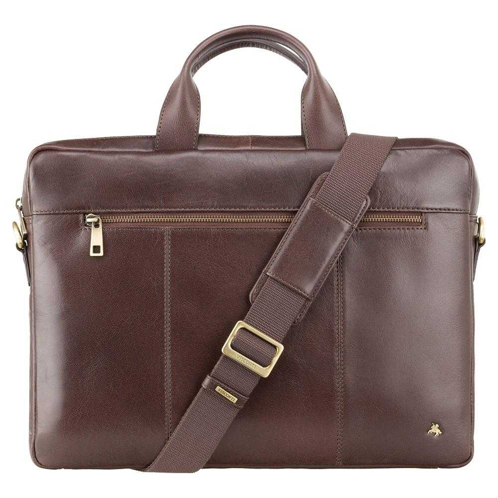 Charles 13" Leather Laptop Briefcase - Brown - Laptopbags.co.uk