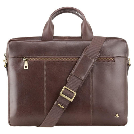 Charles 13" Leather Laptop Briefcase - Brown - Laptopbags.co.uk