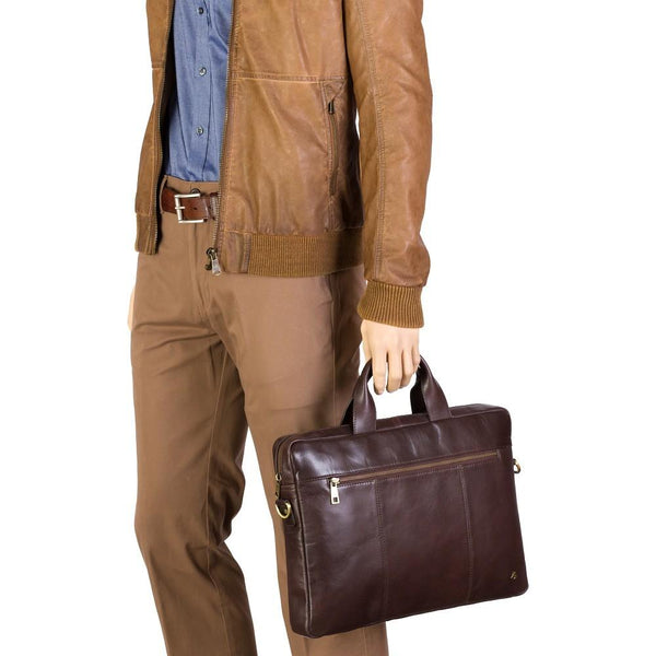 Charles 13" Leather Laptop Briefcase- Brown - Laptopbags.co.uk