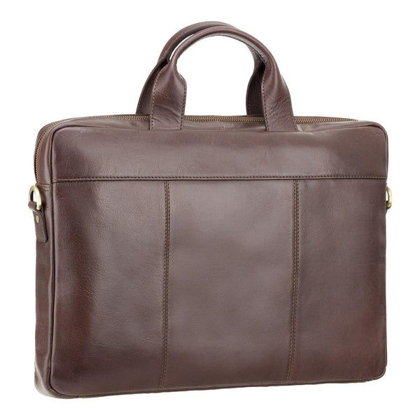Charles 13" Leather Laptop Briefcase- Brown - Laptopbags.co.uk