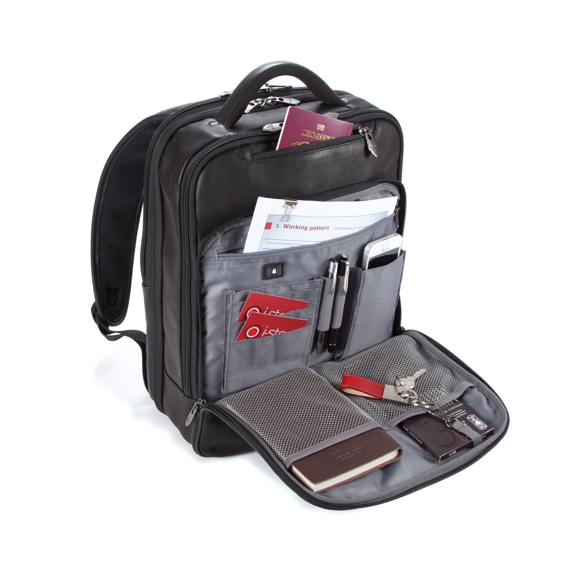 Colombian Leather 16" Laptop - 12" Tablet Backpack - Black - Laptopbags.co.uk