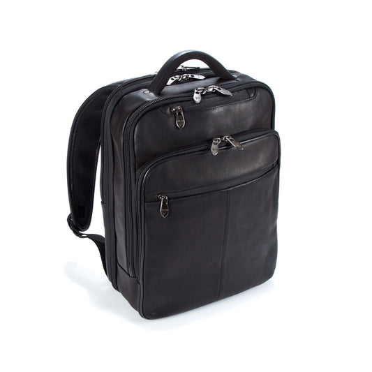 Colombian Leather 16" Laptop - 12" Tablet Backpack - Black - Laptopbags.co.uk