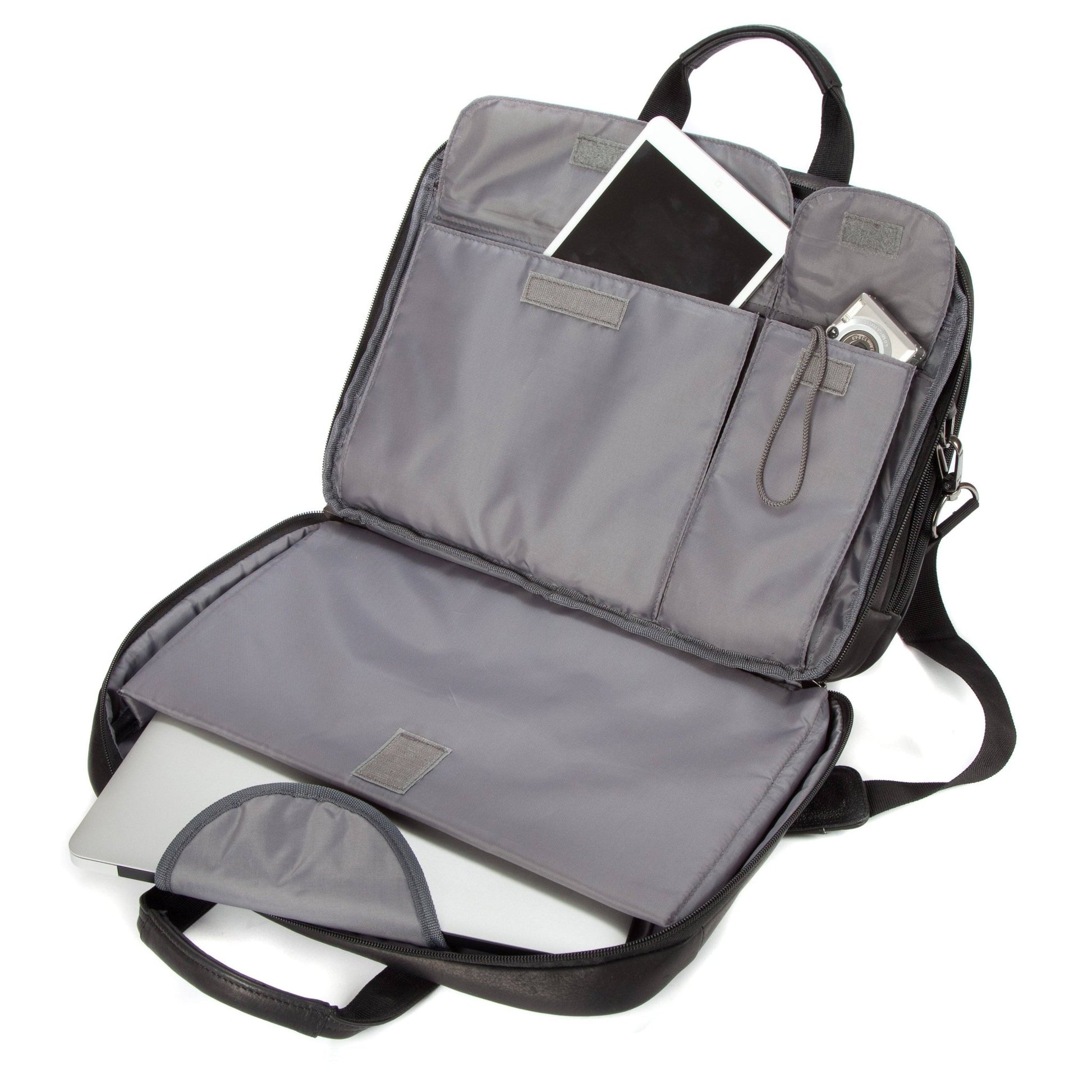 Colombian Leather 16" Twin Handle Laptop and Tablet Briefcase - Black - Laptopbags.co.uk