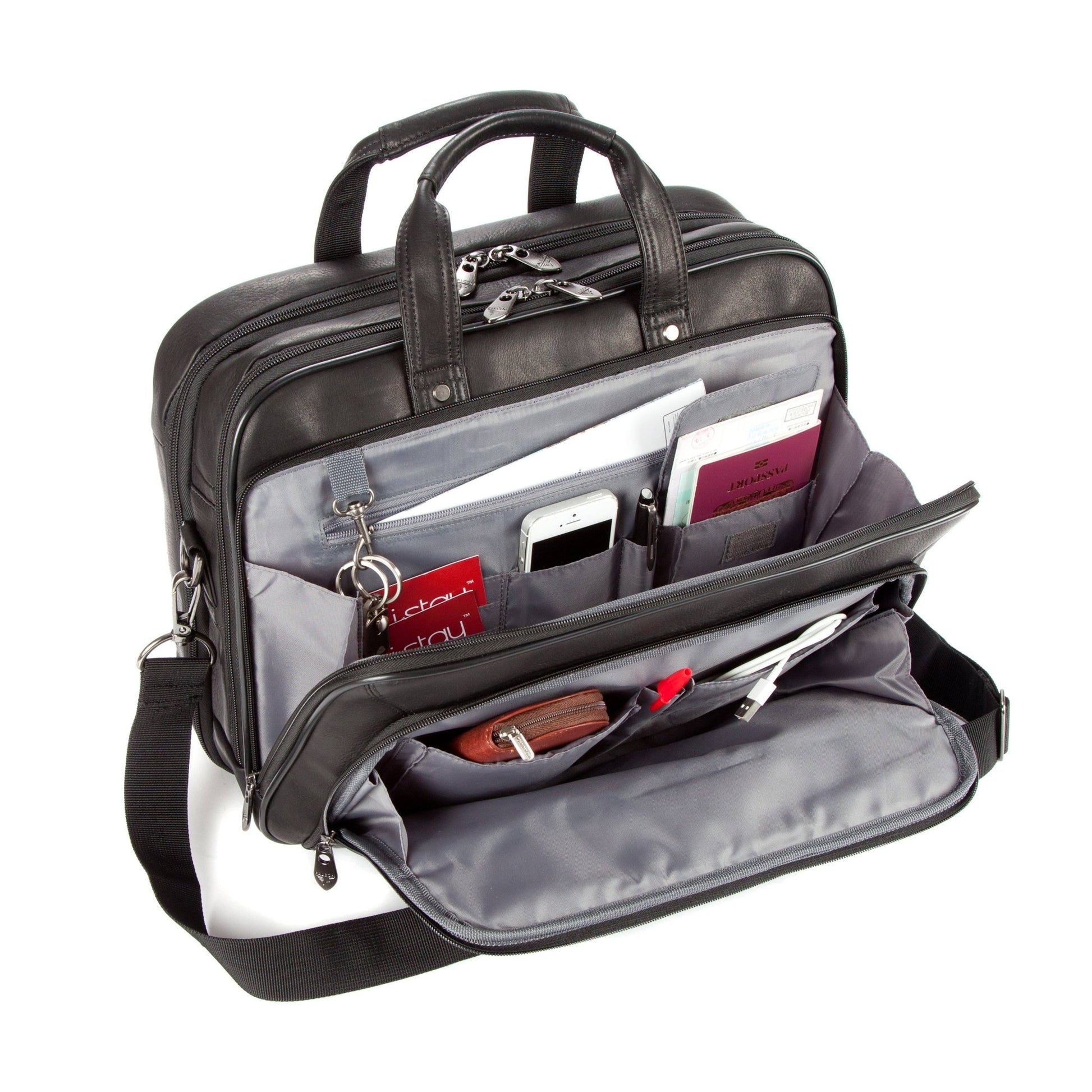 Colombian Leather 16" Twin Handle Laptop and Tablet Briefcase - Black - Laptopbags.co.uk