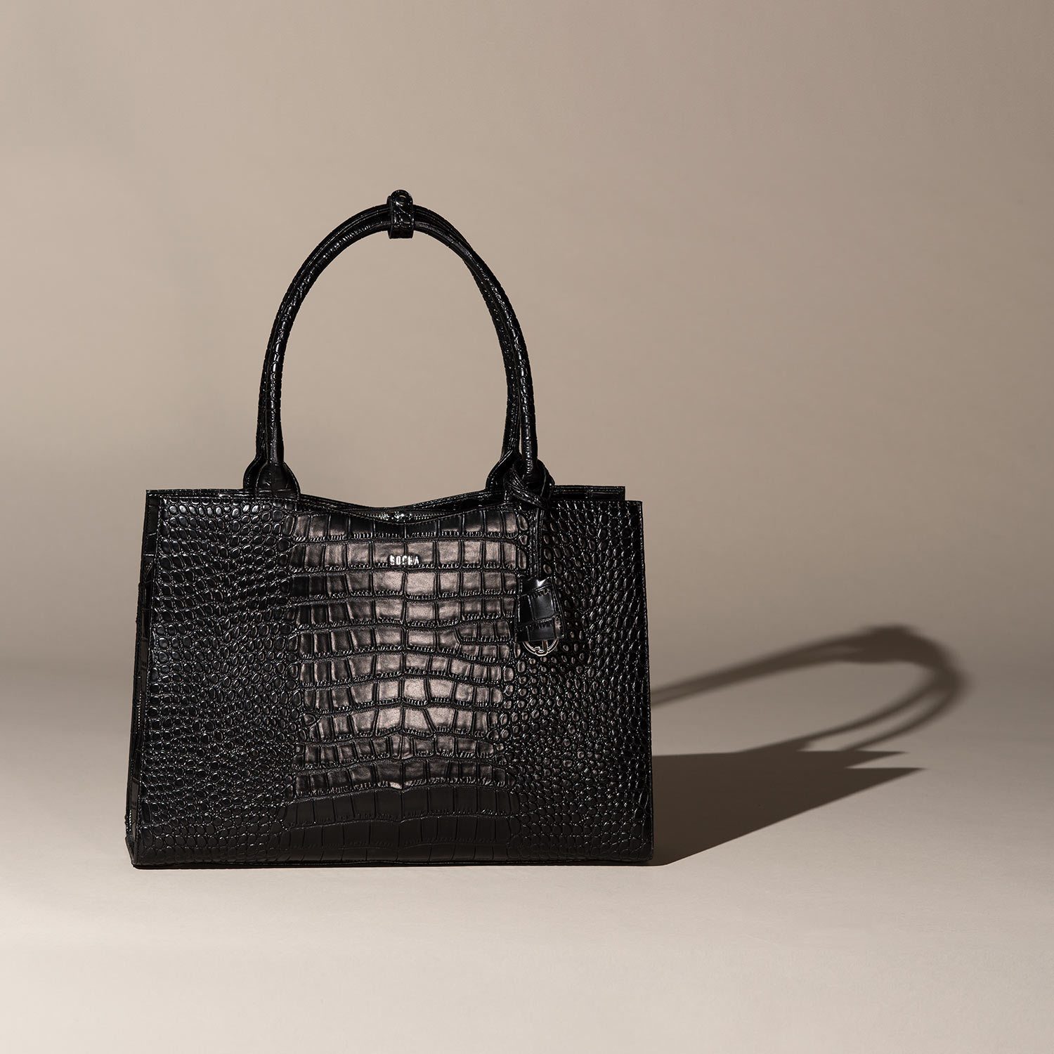 Mock-Croc Jet Black 15.6″ Womens Laptop Tote - Laptopbags.co.uk