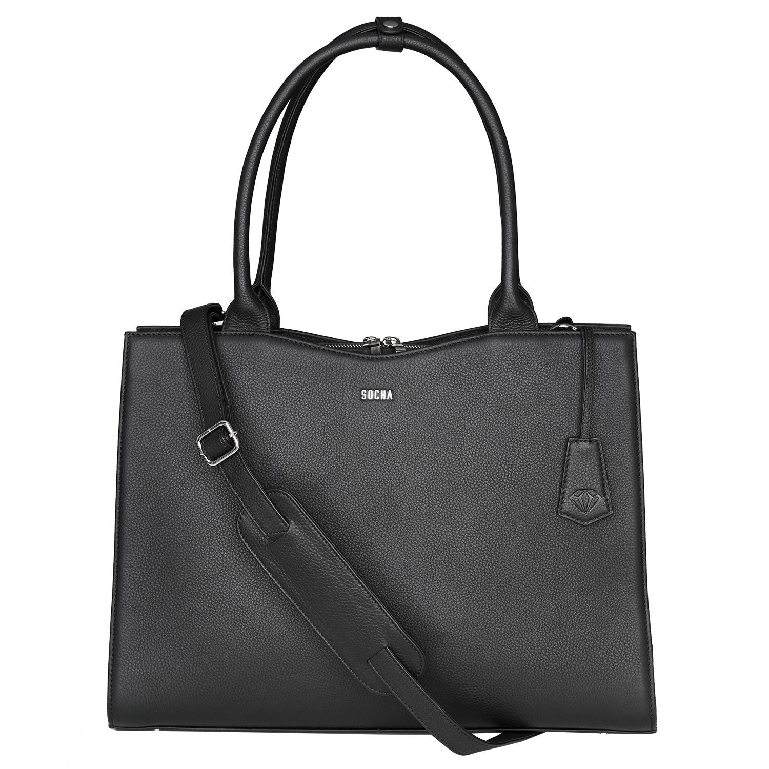 Diamond Edition Black Leather Womens 14" Laptop Tote - Laptopbags.co.uk