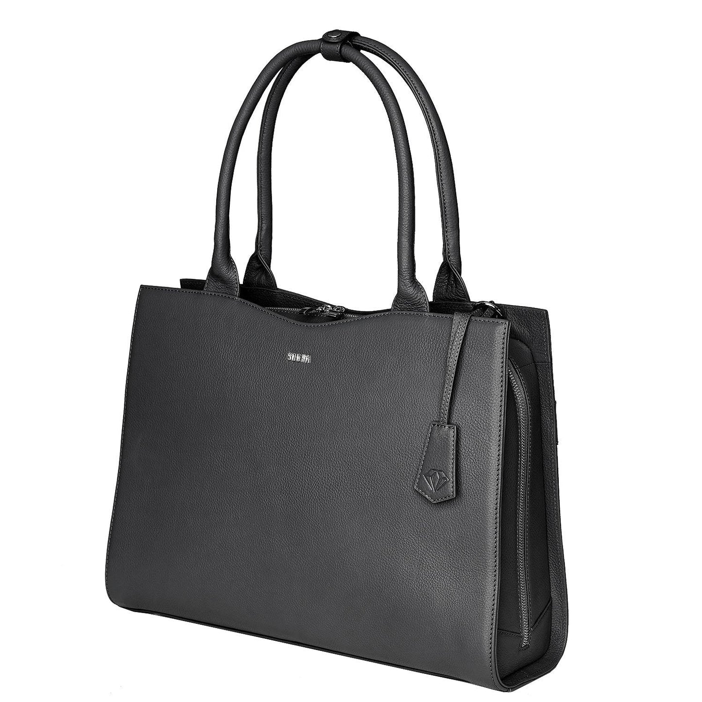 Diamond Edition Black Leather Womens 14" Laptop Tote - Laptopbags.co.uk
