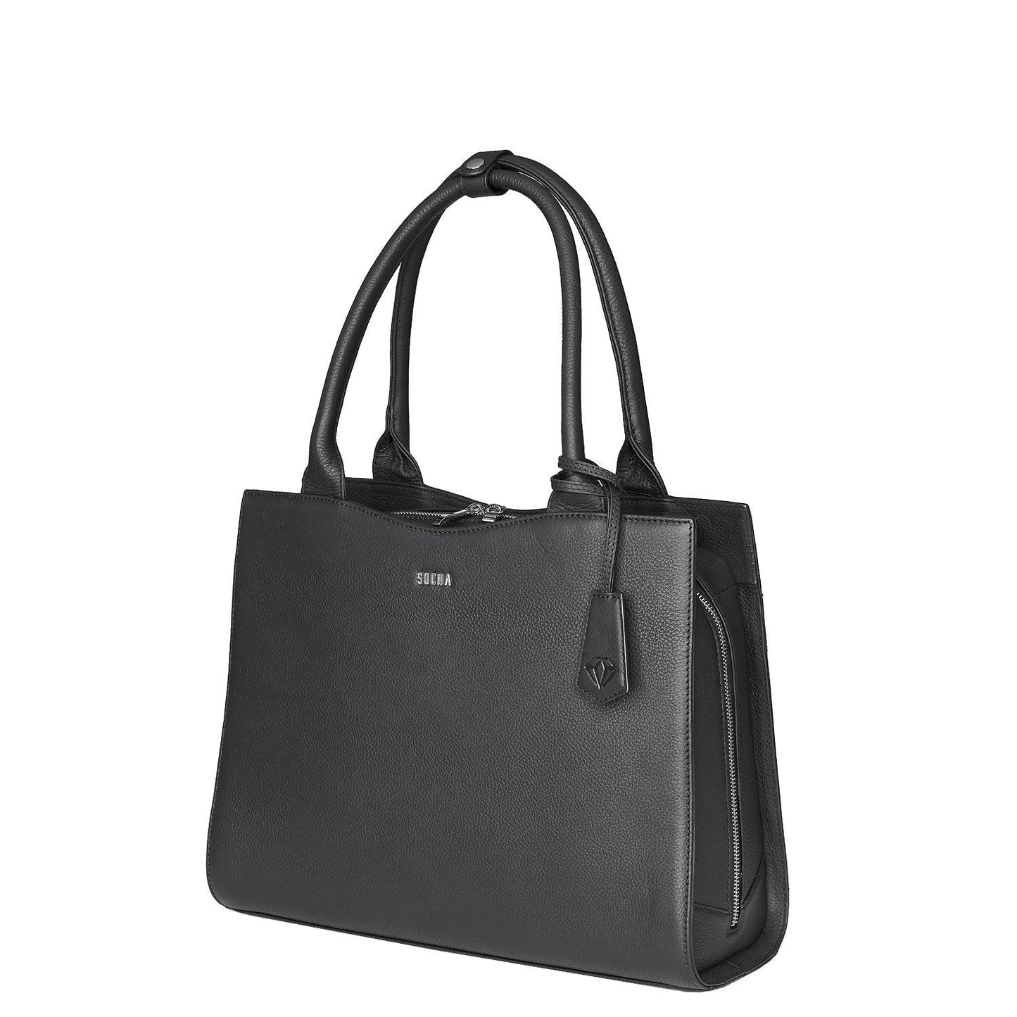 Diamond Edition Straight Line 14" Leather Laptop Tote - Black - Laptopbags.co.uk
