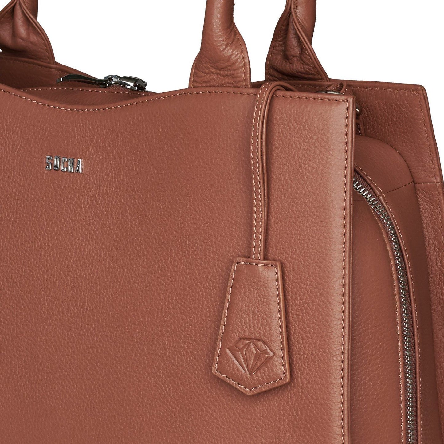 Diamond Edition Straight Line 14" Leather Laptop Tote - Cognac - Laptopbags.co.uk