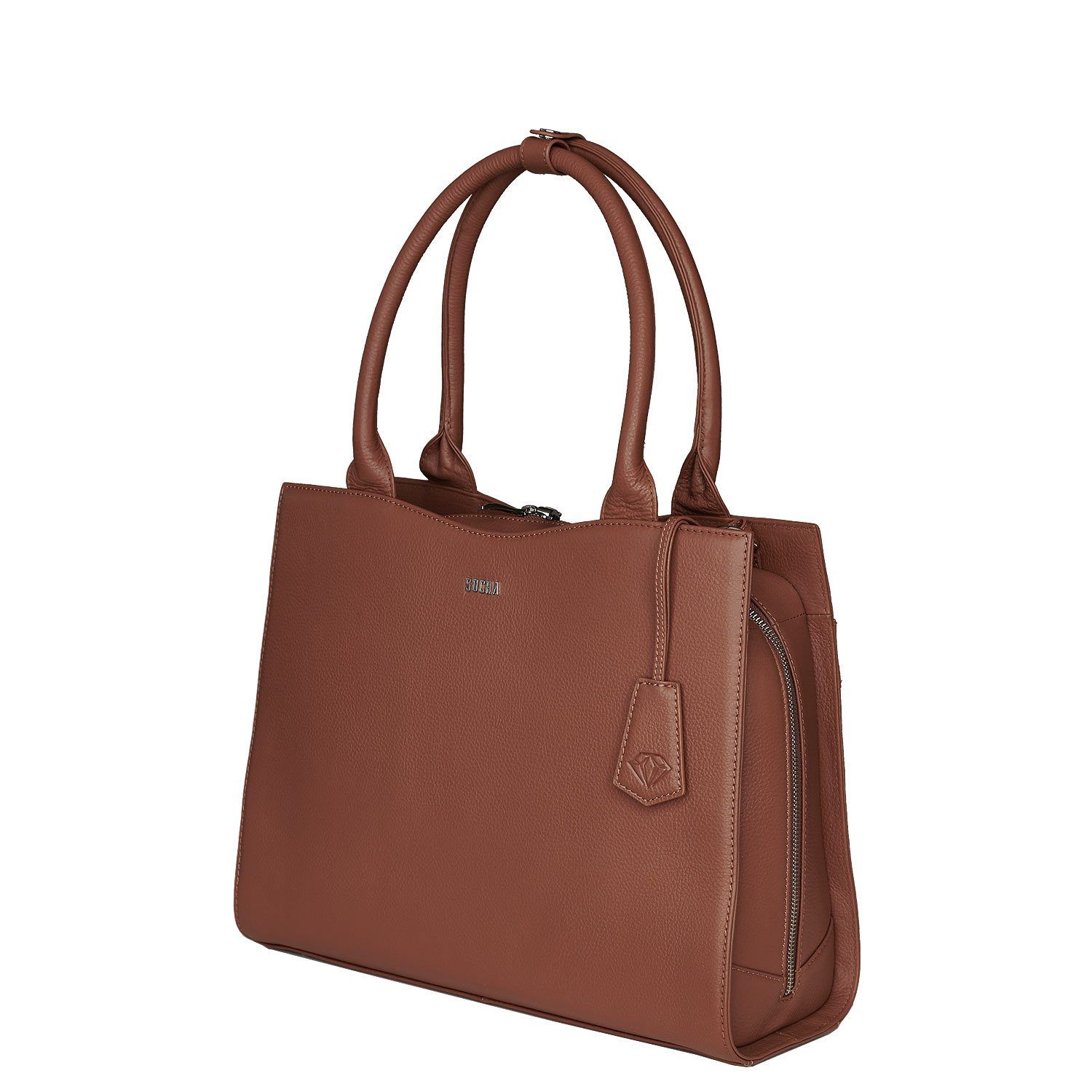 Diamond Edition Straight Line 14" Leather Laptop Tote - Cognac - Laptopbags.co.uk