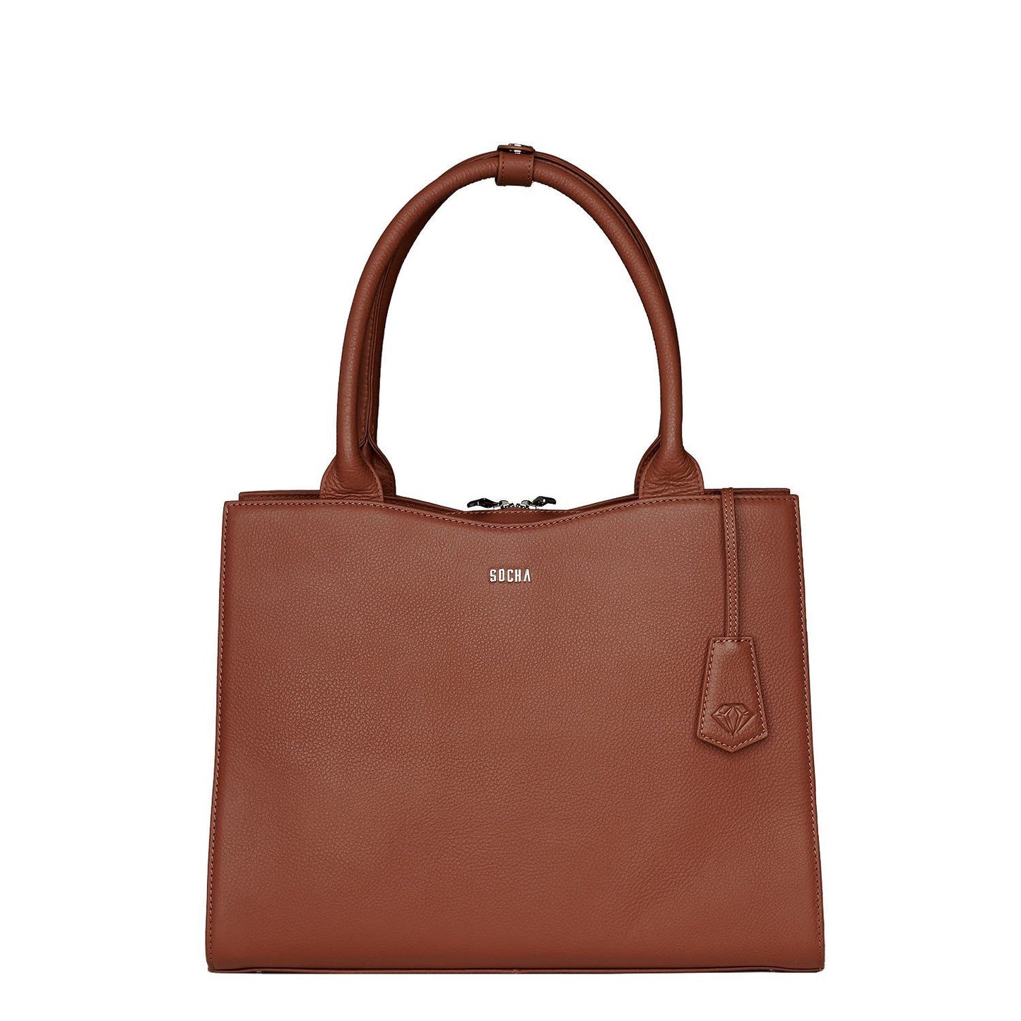 Diamond Edition Straight Line 14" Leather Laptop Tote - Cognac - Laptopbags.co.uk