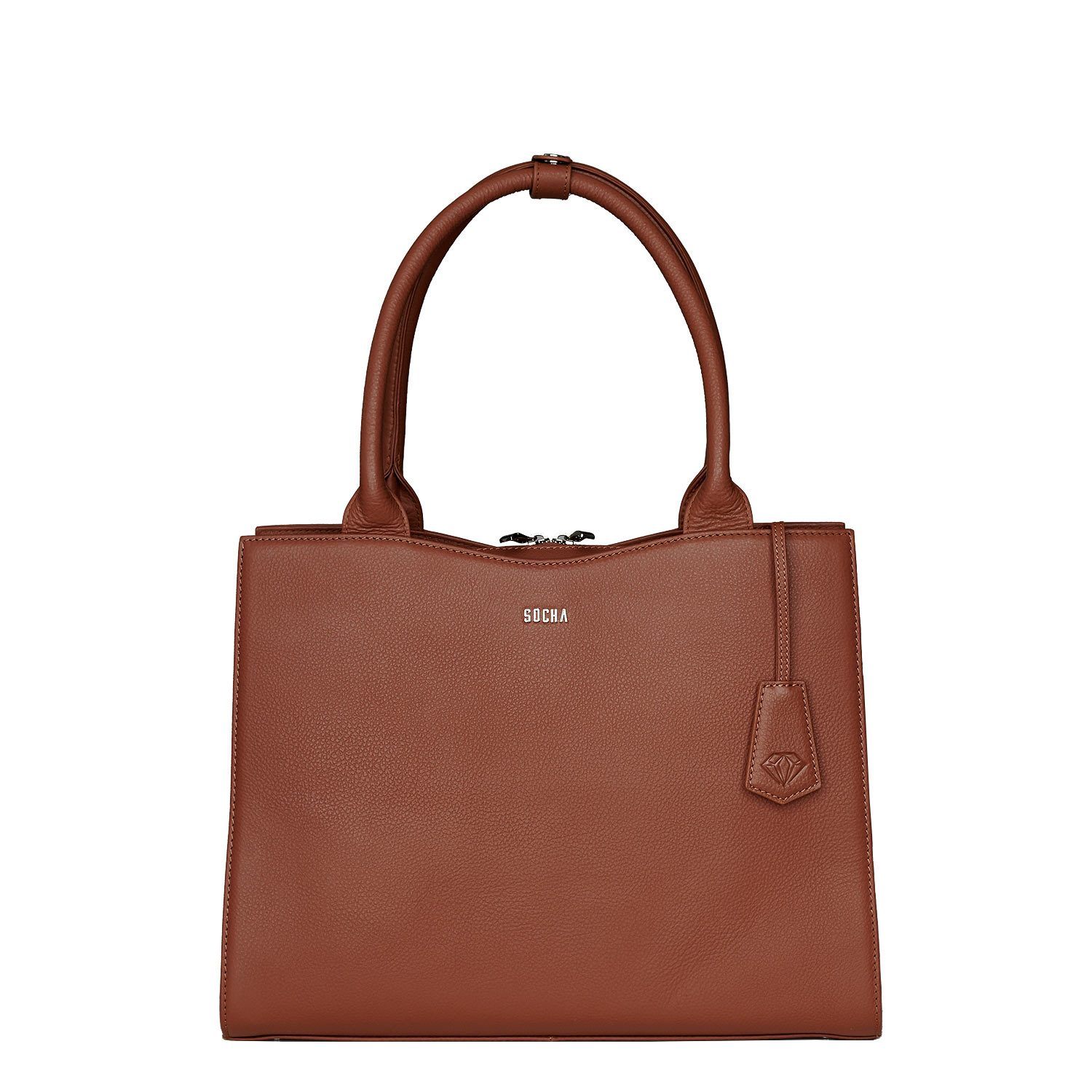 Diamond Edition Straight Line 14" Leather Laptop Tote - Cognac - Laptopbags.co.uk