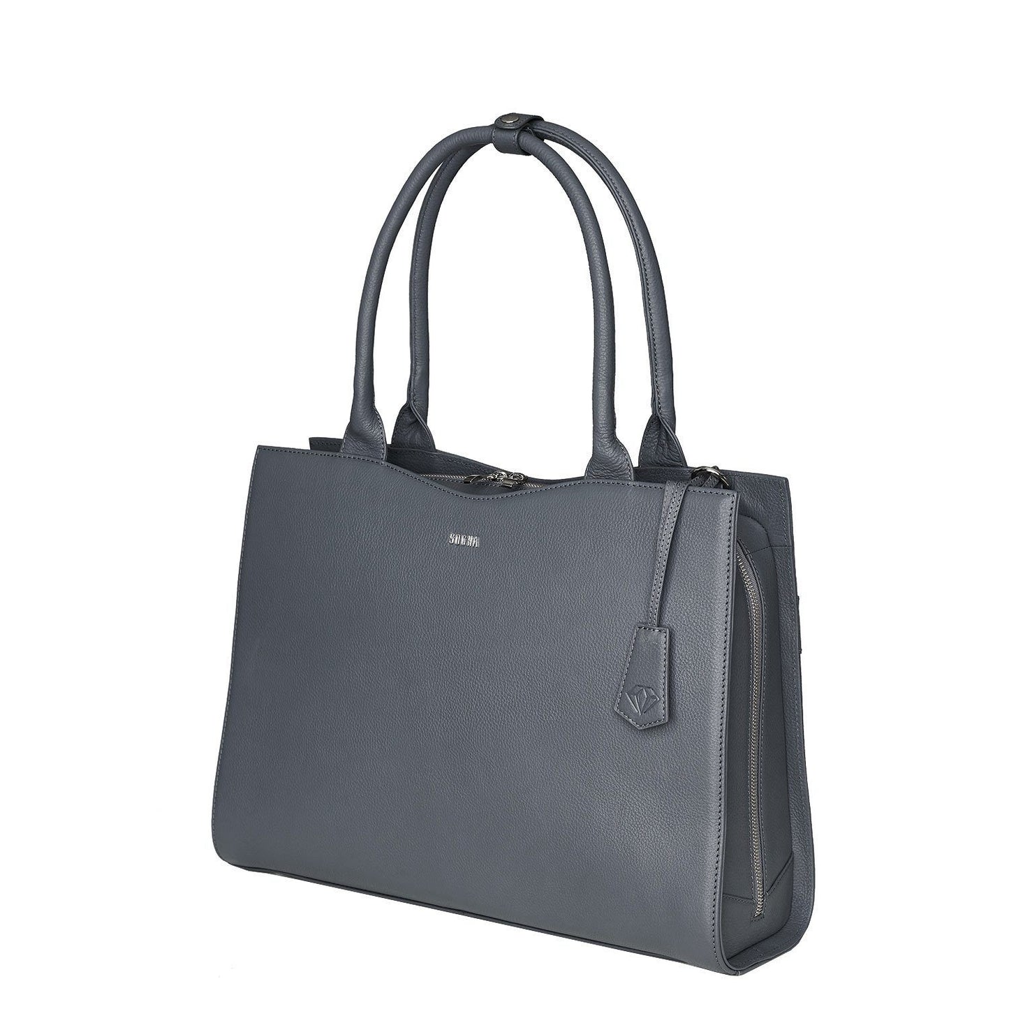 Diamond Edition Straight Line 14" Leather Laptop Tote - Grey - Laptopbags.co.uk
